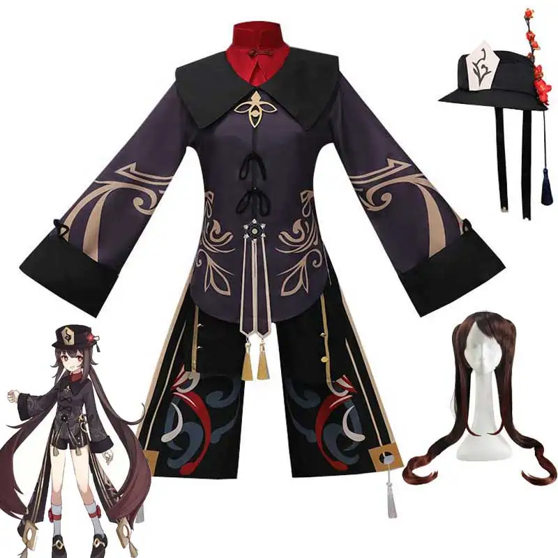 

Women Girls Genshin Impact Hutao Cosplay Uniform Set Hu Tao Cosplay Wig Chinese Style Halloween Costumes