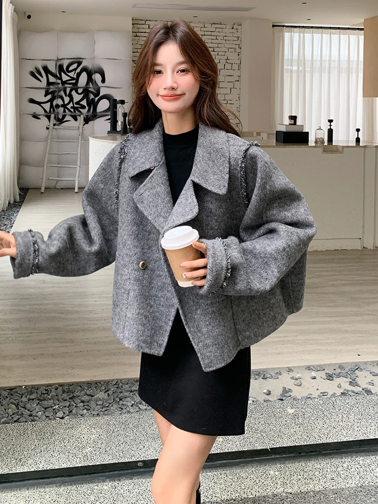 K-sle короткое теплое двустороннее шерстяное пальто женское 2022 осень и зима Новое