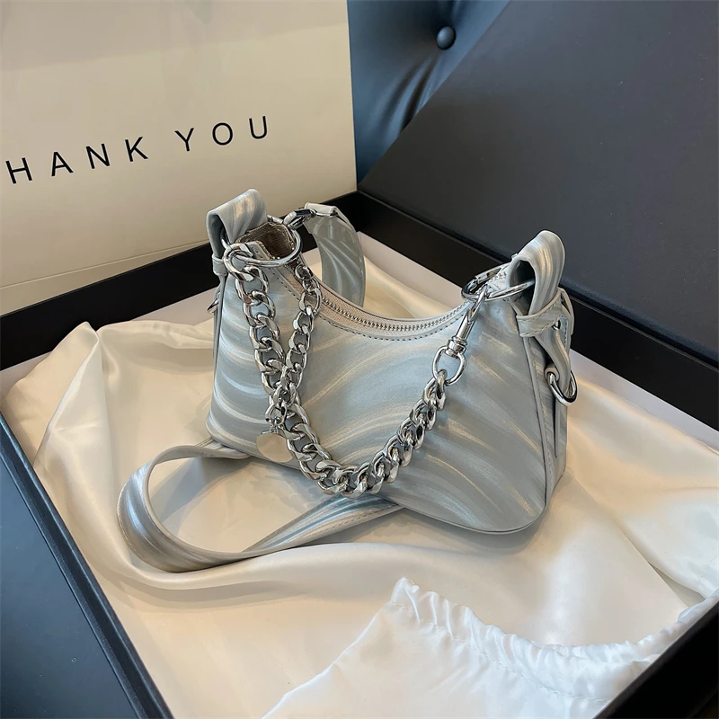 

High Quality Women's Bag Gradient PU Handbag Thick Chain Shoulder Bag Messenger Bag Lady Versatile Satchel Hobo Bags for Women
