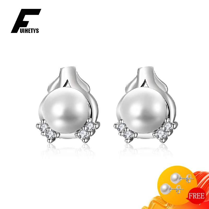 

Pearl Earrings 925 Silver Jewelry Inlaid Zircon Gemstone Stud Earring for Women Wedding Engagement Party Accessories Wholesale