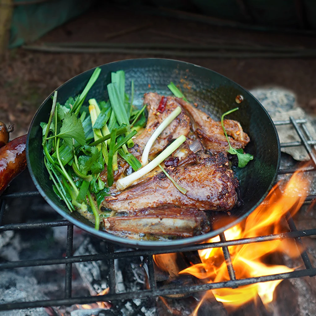 

Camping Iron Pot Portable Fry Pan with Hanging Buckle Anti-scald Cooking Grilling Equipment Cookware Barbecue Fishing