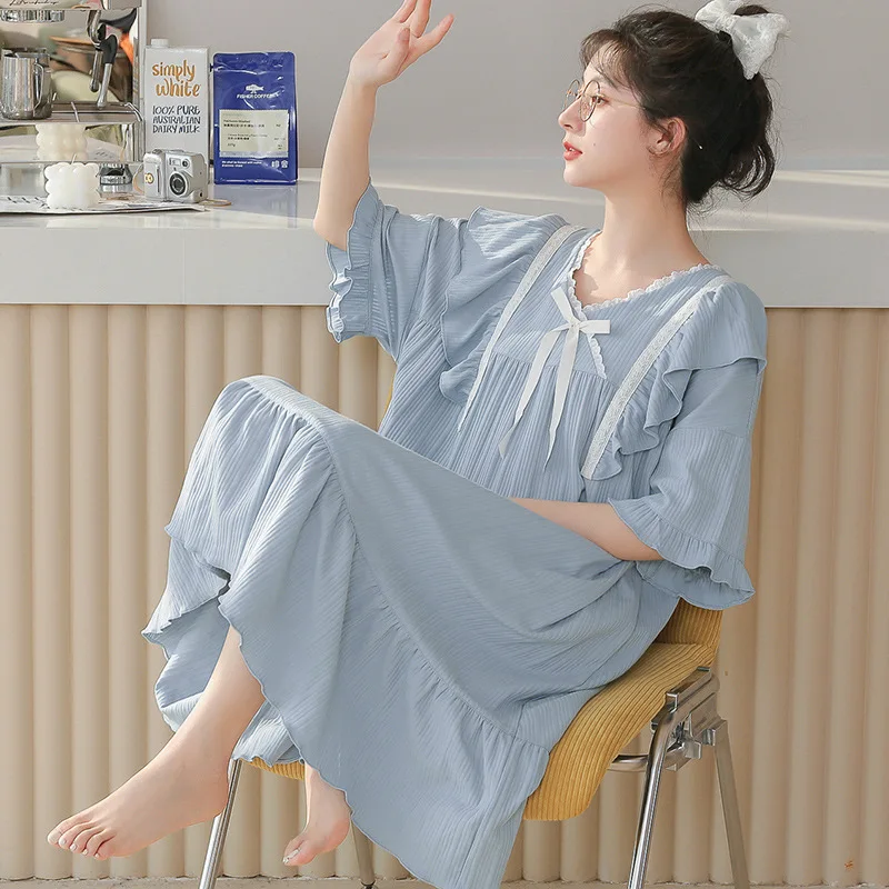 Pajamas for Women Summer Thin Section Doll Collar Short-sleeved Nightgowns Cute Star Loose Large Size Soft and Casual Sleepwear
