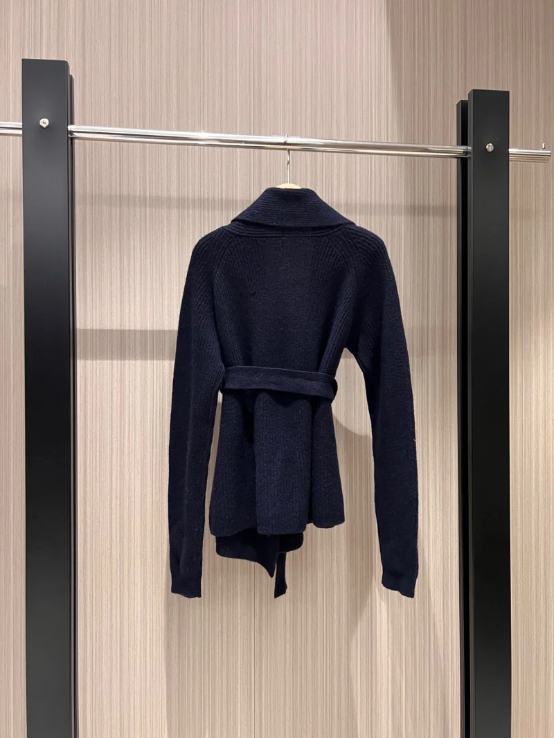 2024 осенне-зимний новый женский свитер пояс кардиган воротник вязаный куртка