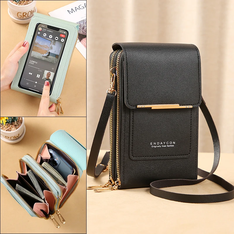 Touch Screen Cell Phone Purse Soft Leather Strap Handbag For Female Luxury Messenger Bags