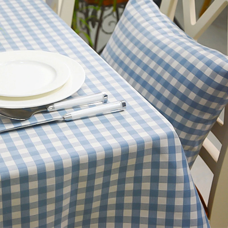 

Ocean Blue Plaid Check Tablecloth For Dining Kitchen Home Decor Dustproof Rectangular Waterproof Decoration Party Outdoor Mantel