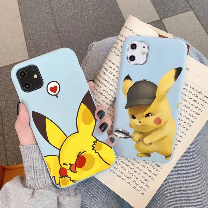 

BANDAI Pokémon Pikachu Phone Case for iPhone 11 12 13 Mini Pro Xs Max 8 7 6 6S Plus X XR Solid Candy Color Case