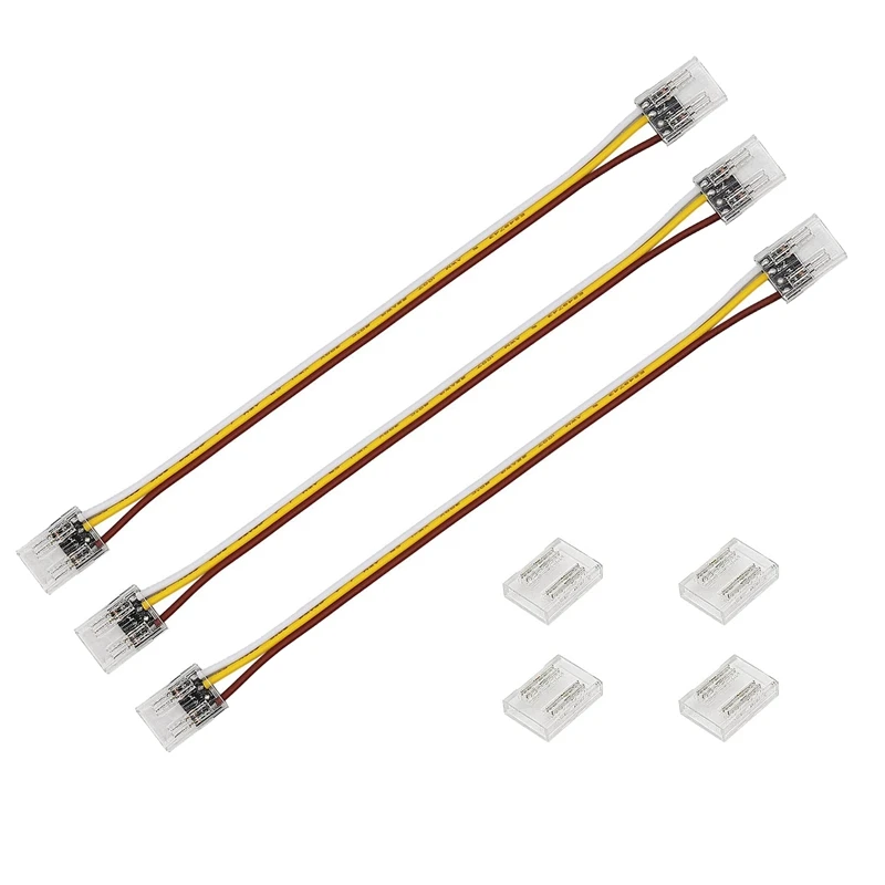 

10Mm Connectors Accessories For COB CCT Tunable Strip Lights, 4Pcs Transparent Gapless Middle Connectors,3Pcs Dual End Wire