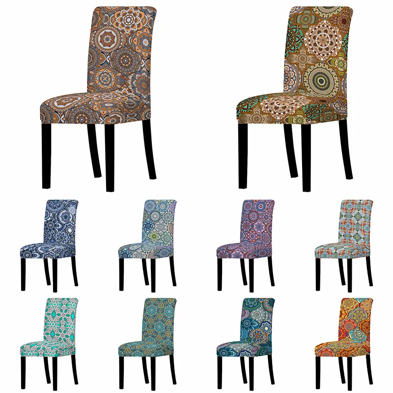 

5pcs Elastic Mandala Chair Cover Kitchen Stools Seat Covers Flower Print Dining Stretch Chair Slipcover for Home Banquet Wedding