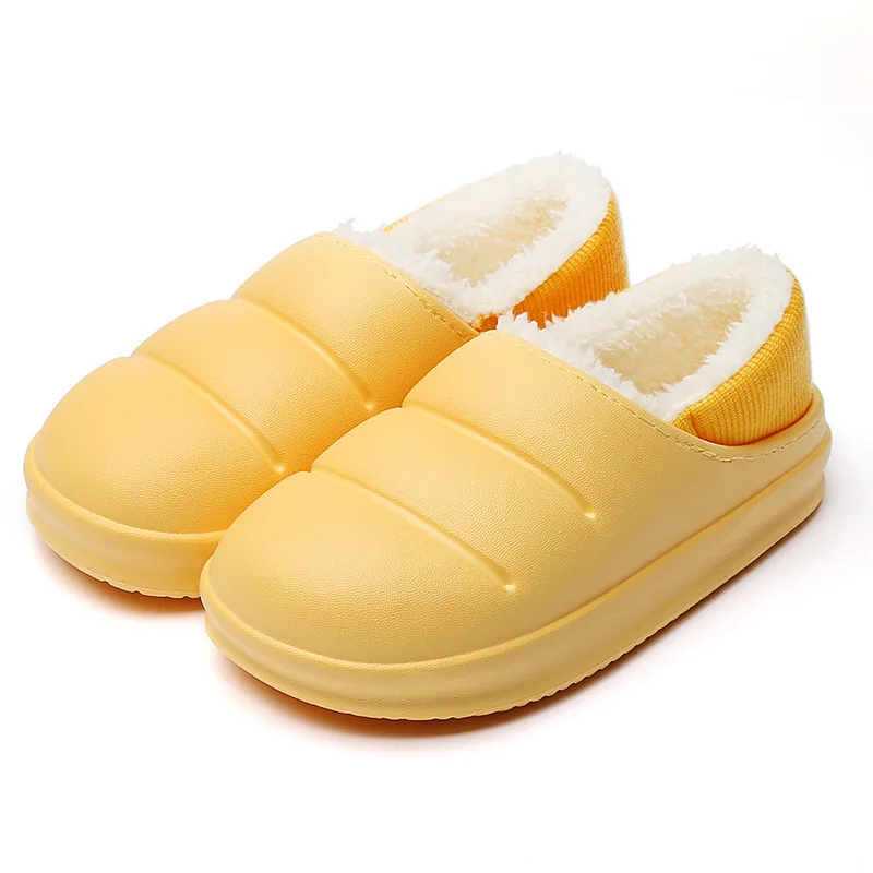 Winter Fur Slippers Waterproof Women Warm Plush Household Slides Indoor Home Thick Sole Footwear Non-Slip Solid Couple Sandals