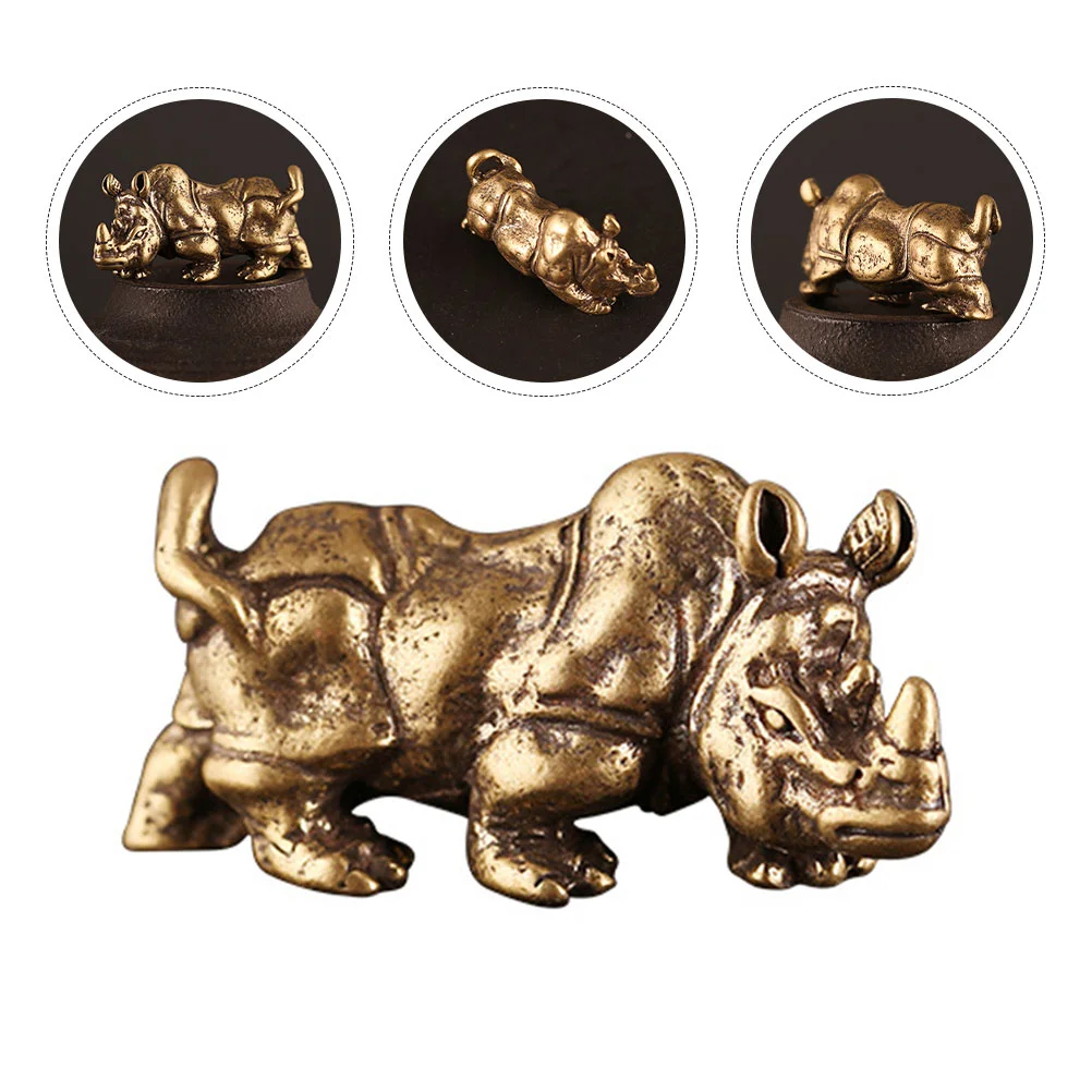 

2 Pcs Delicate Brass Rhino Ornaments Exquisite Household Decorations Creative Gifts