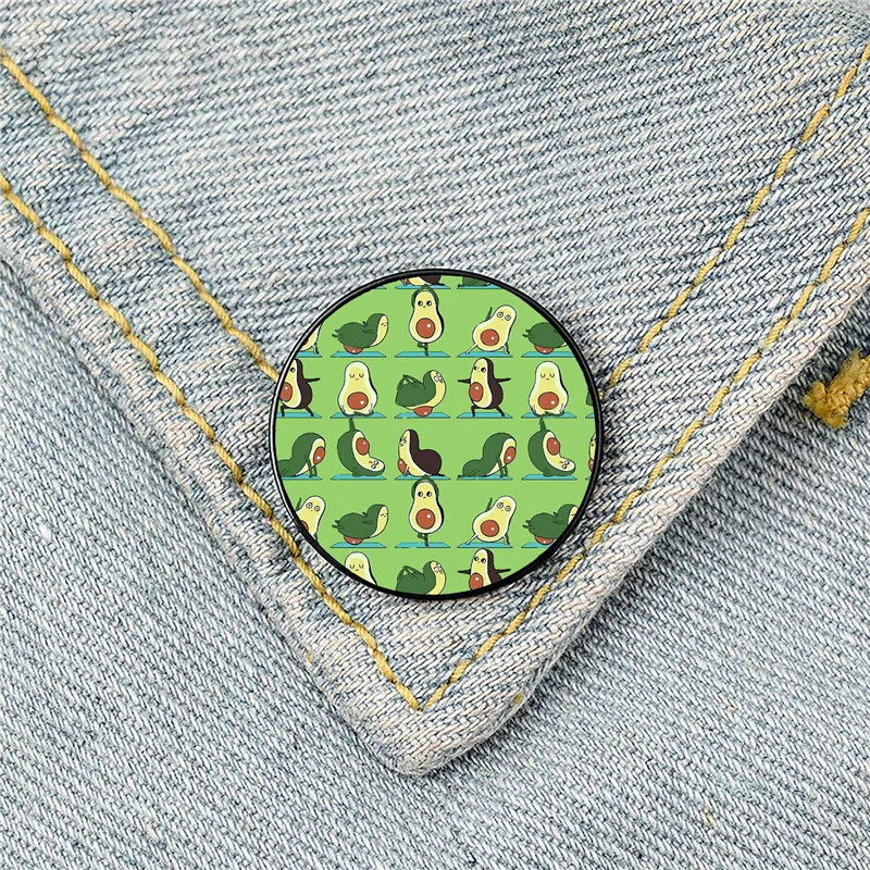 

Avocado Yoga pattern Printed Pin Custom Funny Brooches Shirt Lapel Bag Cute Badge Cartoon enamel pins for Lover Girl Friends