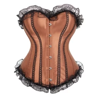 women vintage lace overbust corset bustier top victorian sexy satin waist cincher body shaper slim burlesque lingerie plus size