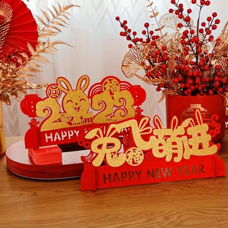 

Chinese New Year Desk Decorations Traditional Rabbit Year Tabletop Ornament with Chinese Character Spring Festival DropShipping