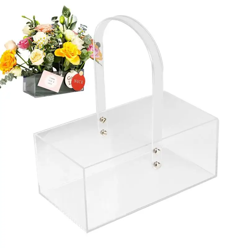 

Acrylic Flower Vase Box Clear Rectangle Vase Wedding Flower Box With Handle Portable Eternal Floral Gift Box For Country Decor