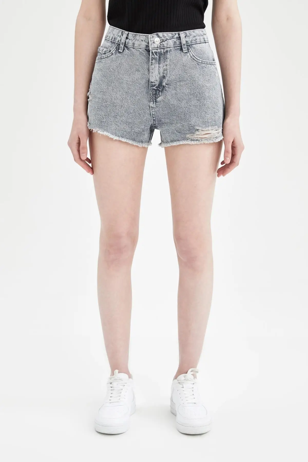 

Women's Jean Cool Fitted High Waist Waist Ripped Detail Mini Shorts Straight Denim Ladies