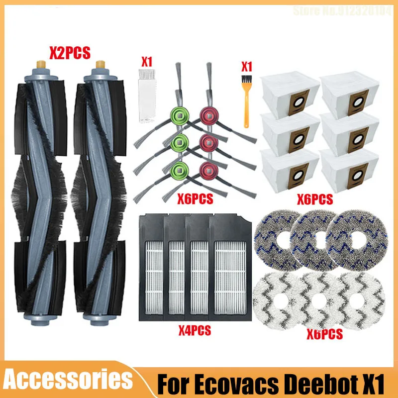 

For Ecovacs Deebot X1 Robot Vacuum Cleaner Accessories Main Roller Brush Side Brush HEPA Filter Mop Cloth Dust Bag Spare Parts
