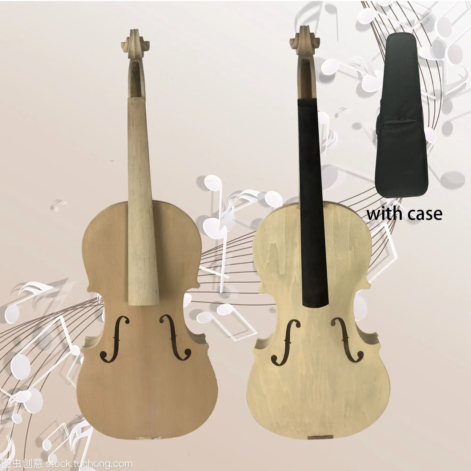1 Pcs high quality Unfinished white violin 4/4 maple neck&body veneer wood spruce top maple back side without kit with hard case