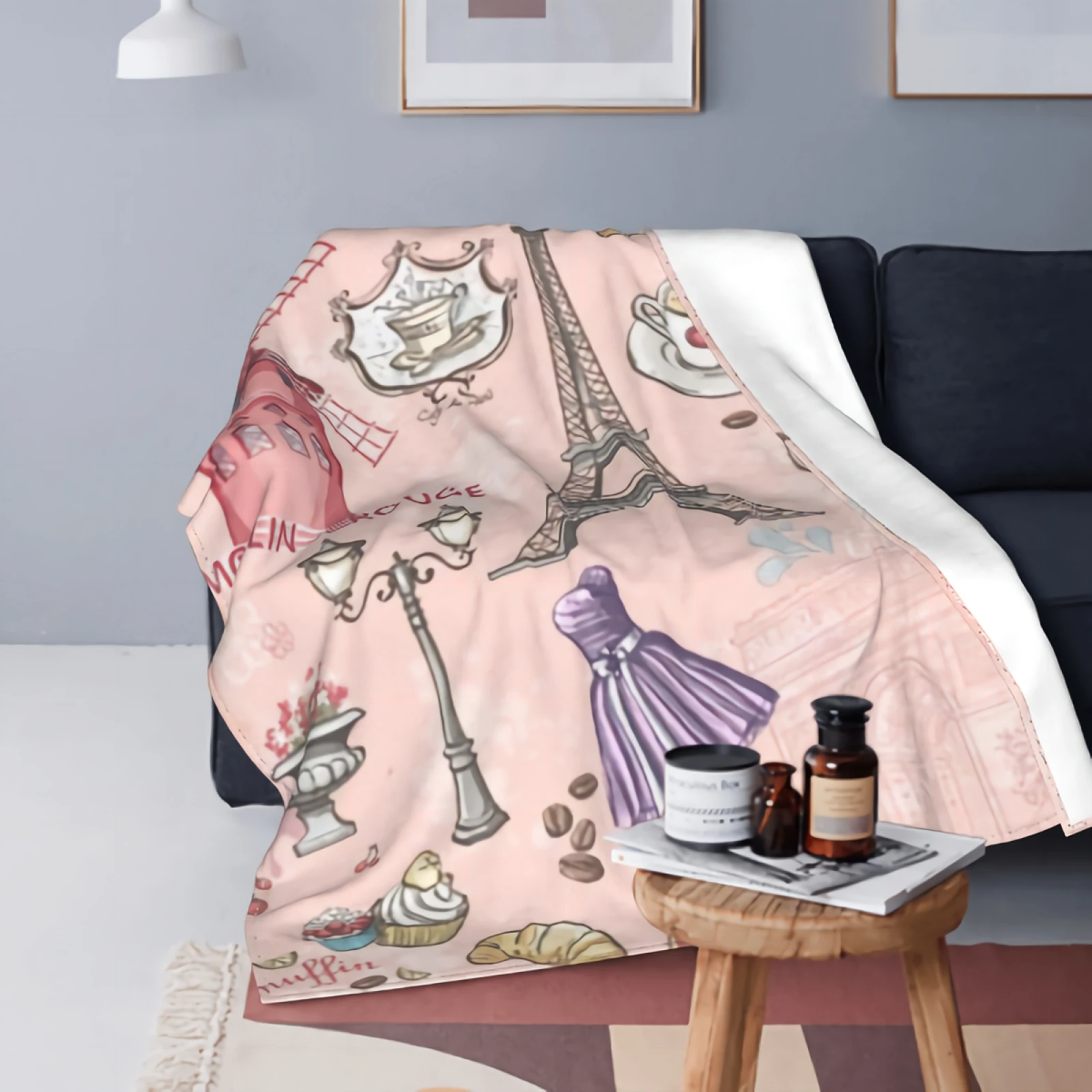 

Французское Парижское Флисовое одеяло, супермягкое и уютное покрывало для кровати, размер 50x40 дюймов