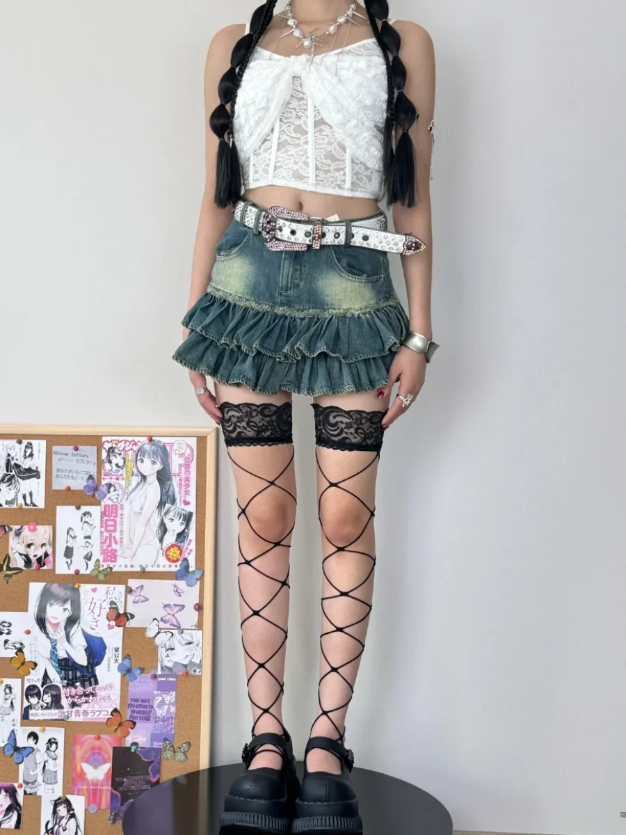 Чулки из полиэстера черный женский кружевной вырез юбка выше колена силиконовые