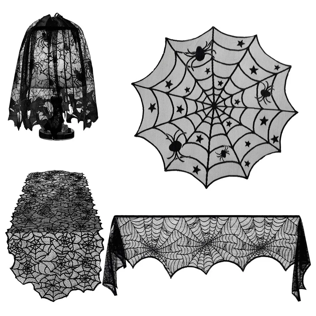 

Lace Sets Decorations Halloween Bat Halloween Tablecloth 4Pcs Home Decor