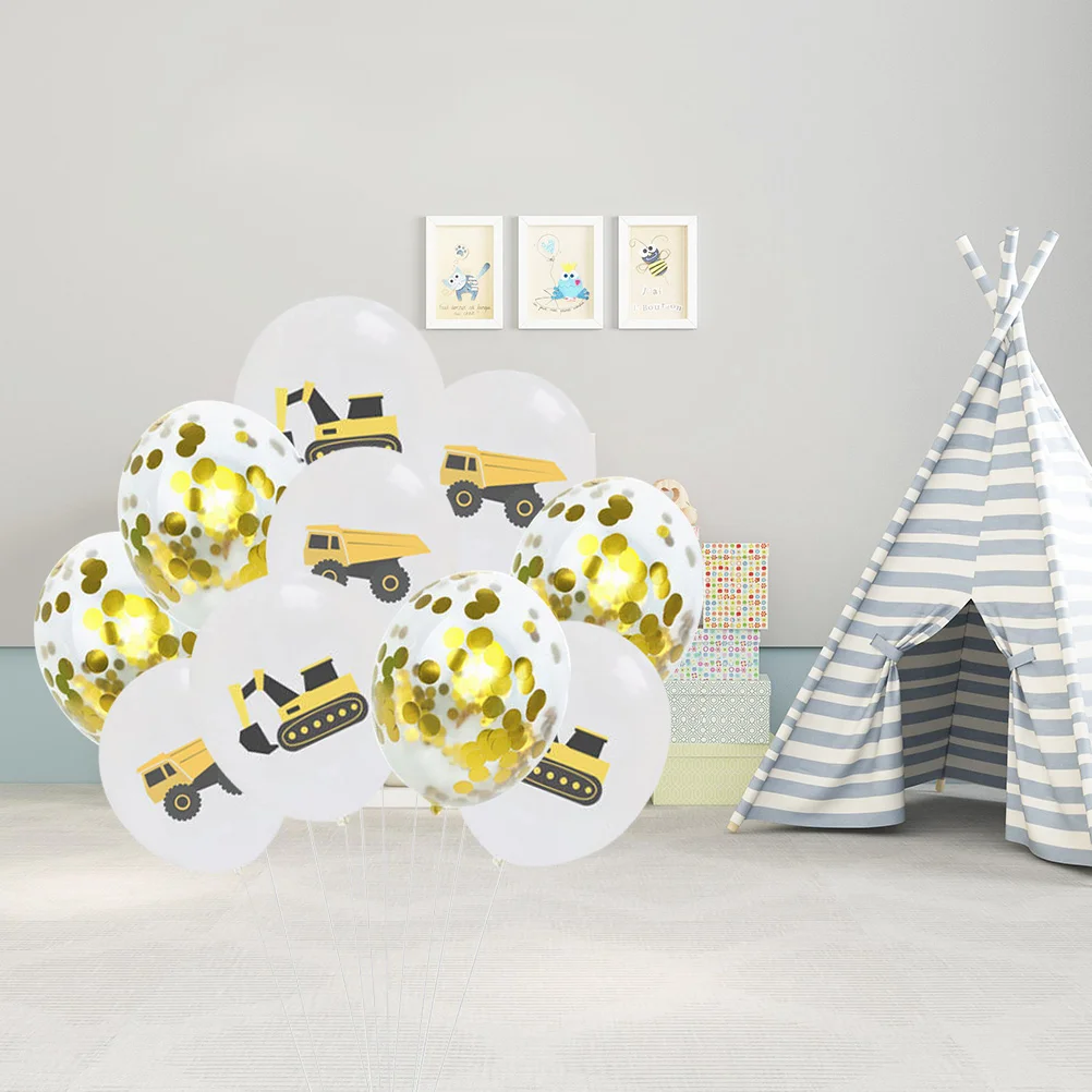 

20 Pcs 12 Inch Balloons Set Colored Excavator Truck Printing Balloons Aluminum Film Sequin Balloon Set Birthday