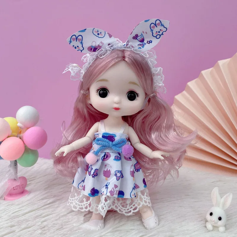 

New 16cm Doll Princess Big Head Doll 13 Joints Movable 3D Eyes 8 Points BJD Doll and Fashion Clothes Skirt Suit Children's Toys