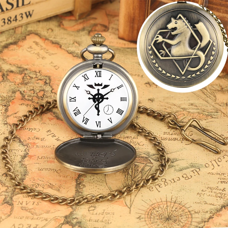 Карманные часы-Алхимик в стиле ретро, серебристого/бронзового тона, цельнометаллический дизайн, Эдвард Элрик, аниме, лучший подарок на цепочку