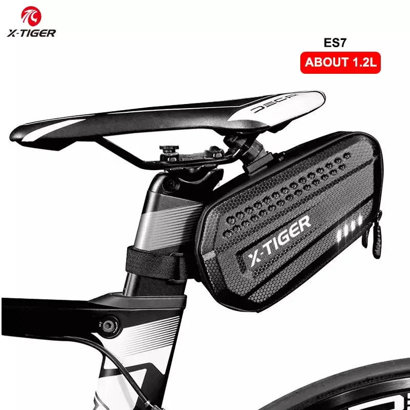 Bolsa X-TIGER para SILLÍN de bicicleta de montaña, resistente a la lluvia, 1.2L, gran capacidad, para tija de sillín