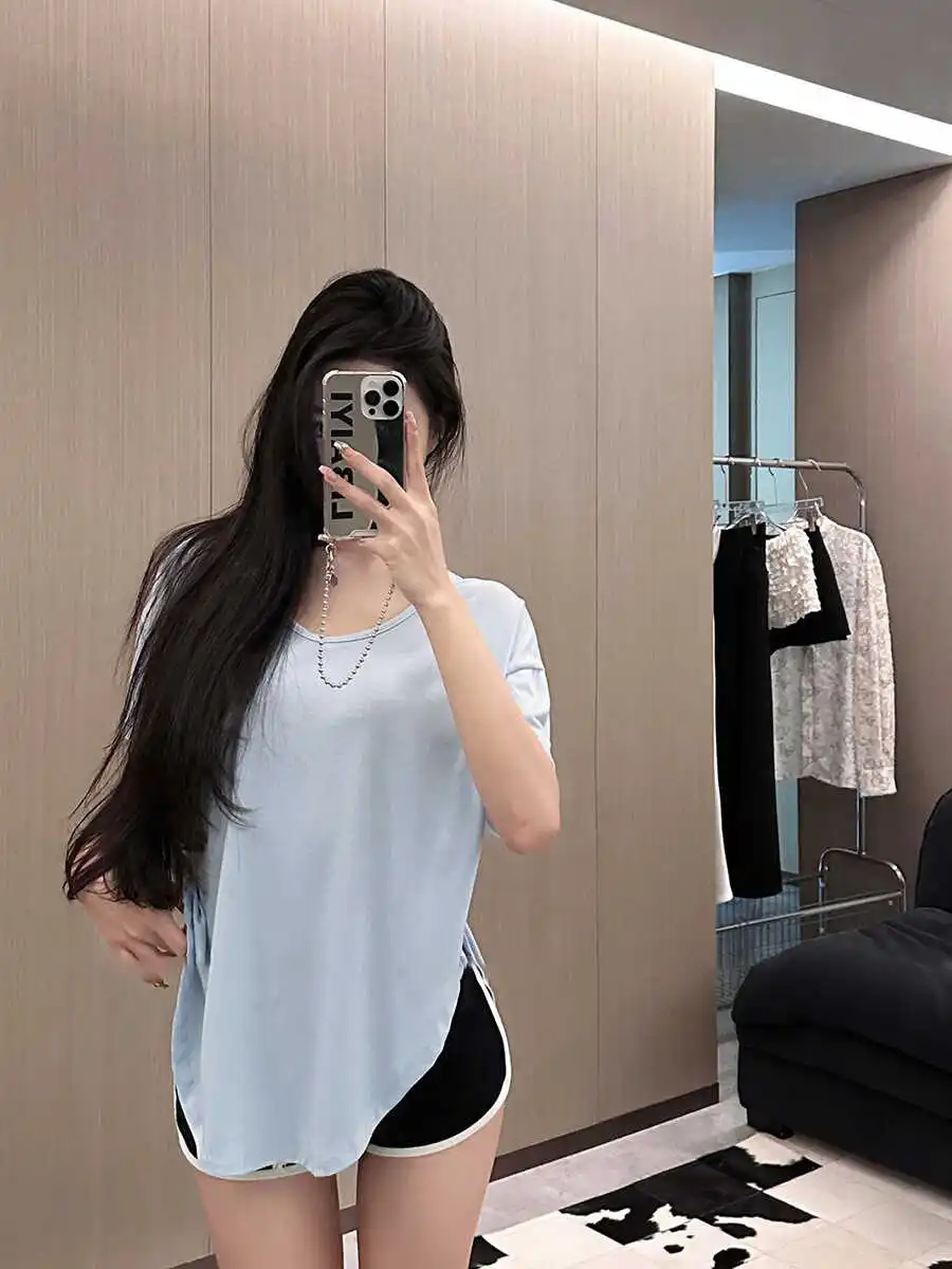 Универсальная Удобная футболка Sle в Корейском стиле с большим вырезом и