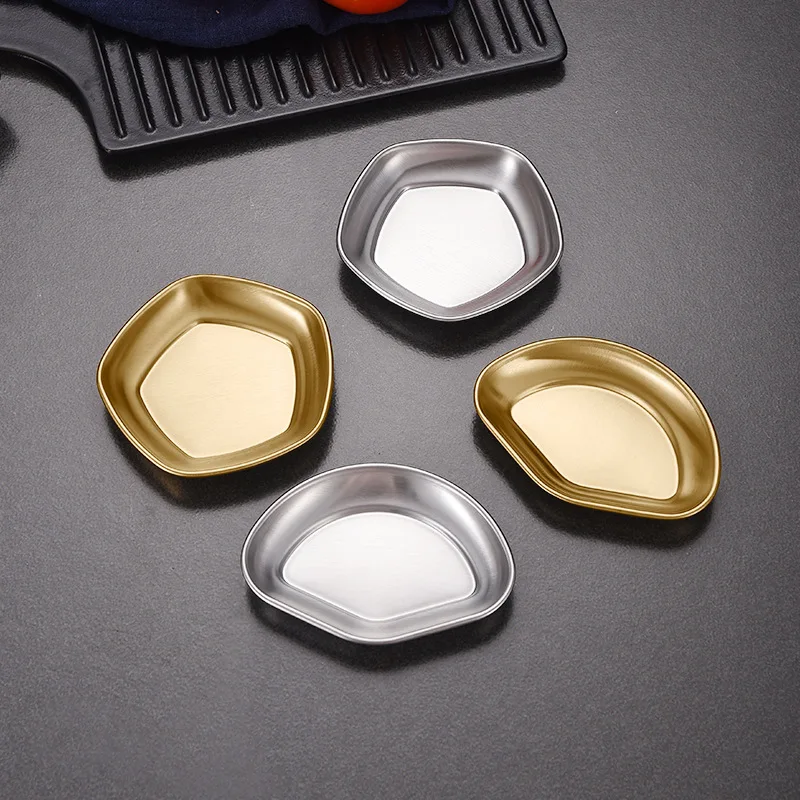 

2PCS Korean Barbecue Seasoning Plate 304 Stainless Steel Sauce Dishes Sushi Vinegar Soy Plates Food Serving Tray Flavoring Plate