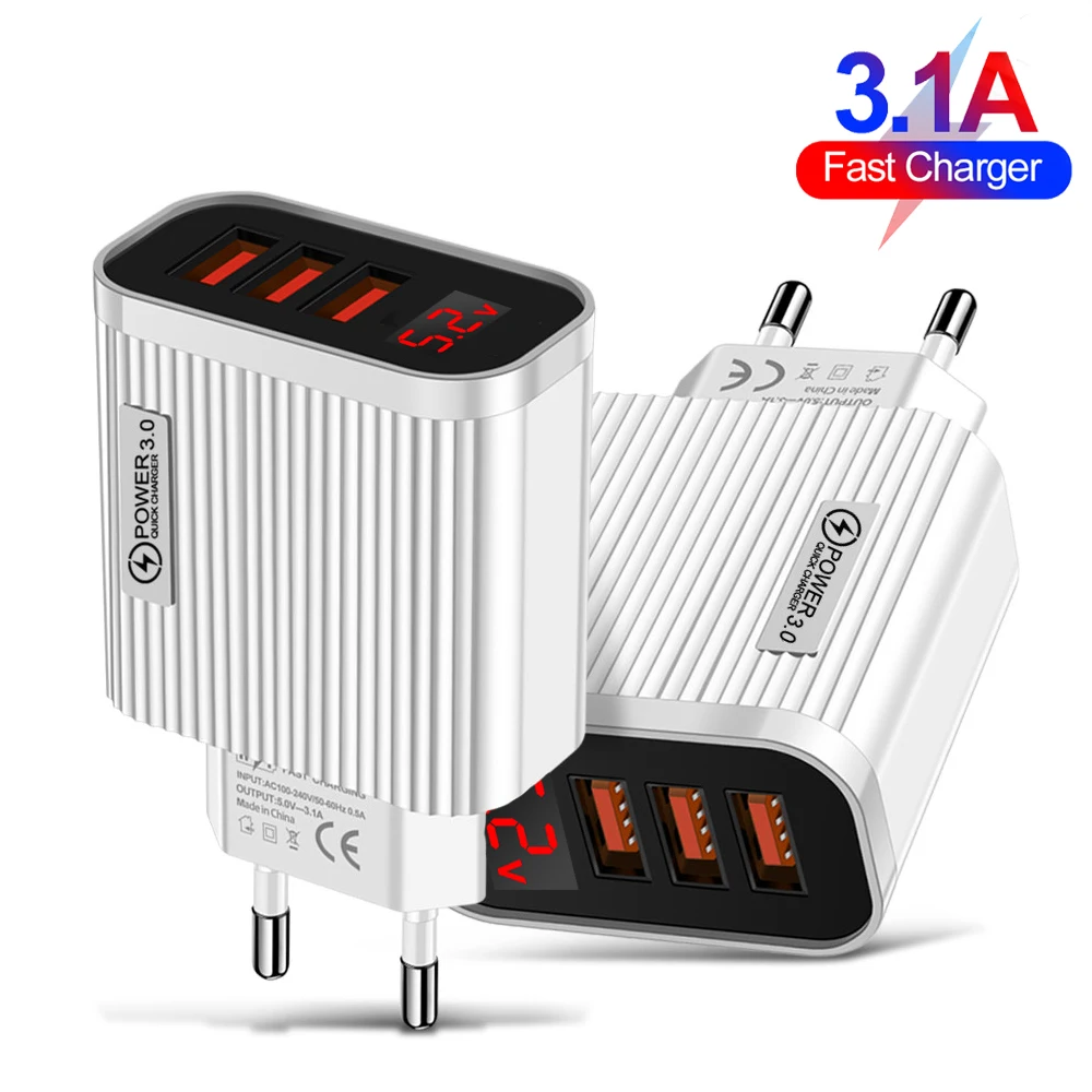 

Quick charger3.0 USB Charger for iPhone12 13Pro Max Xiaomi Samsung Huawei 5V 3A Digital Display Fast Charging Wall Phone Charger