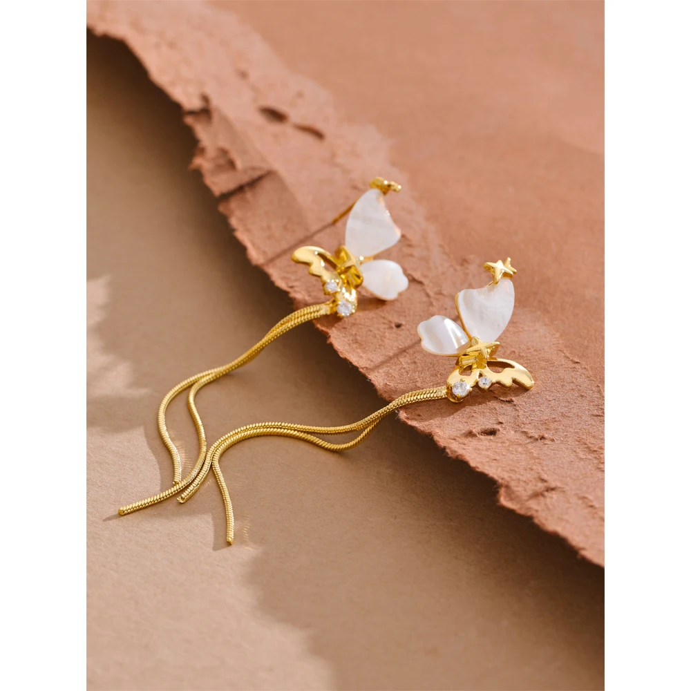 Mchic Natutal ракушка бабочка длинная цепочка с кисточками модные серьги-капли для