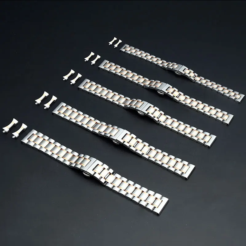 Flat Elbow Universal Stainless Steel Strap 22mm 12-24mm with Double Press Butterfly Clasp Men Women Wrist Watchband +Free Tools