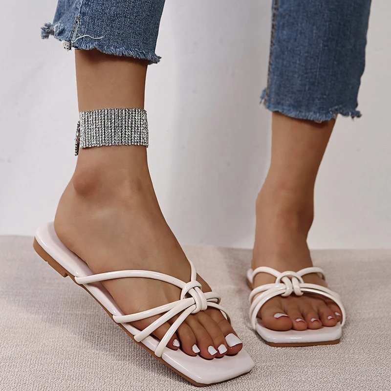 

35-43 yards plus size women's shoes fat feet summer flat slippers women low heel casual one word sandals and slippers