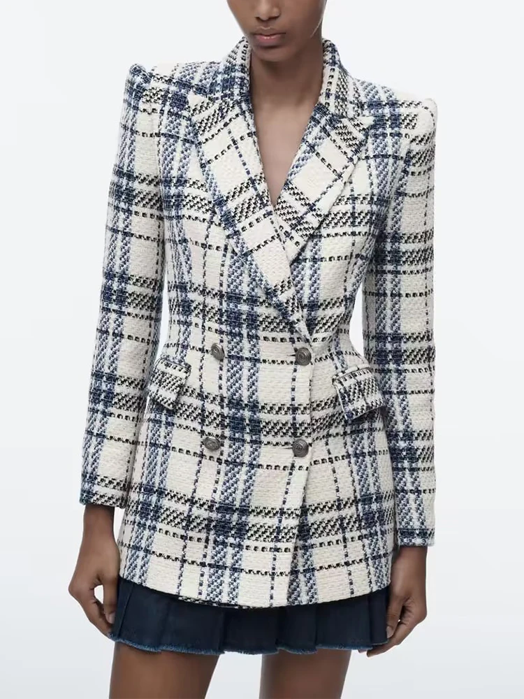 

Женский пиджак, блейзеры, новинка 2023, модные твидовые блейзеры, пальто с длинным рукавом, двубортная женская верхняя одежда, новинка