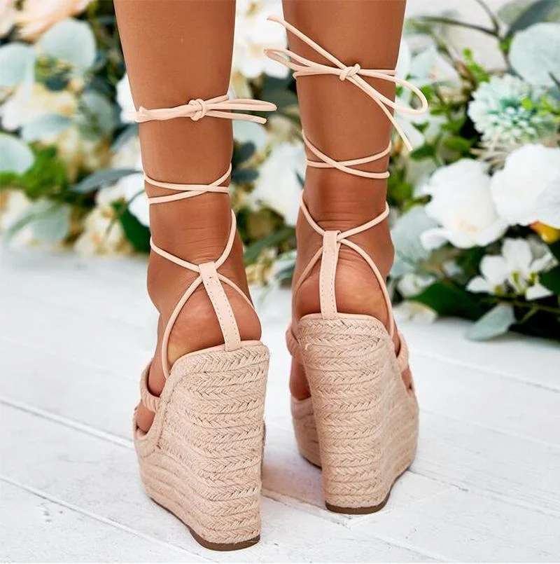 Женские босоножки на танкетке 14 см зеленые туфли-гладиаторы платформе 4 обувь в