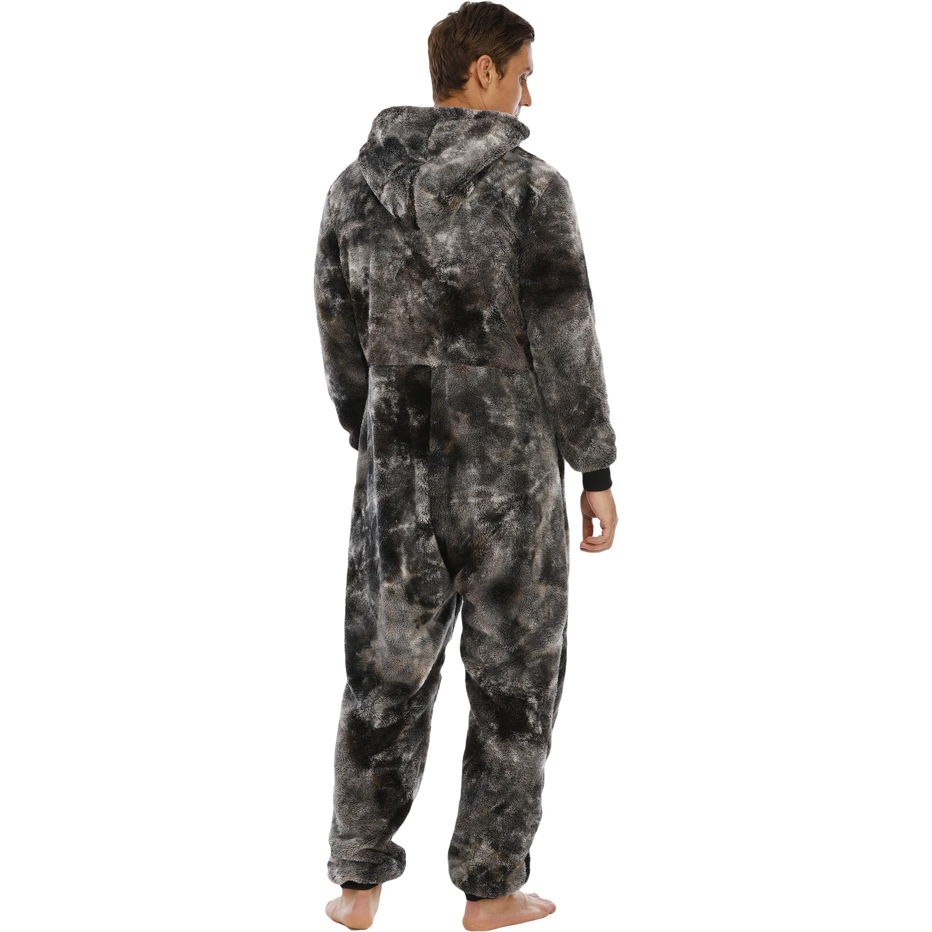 Autumn Winter Casual Flannel Onesies Hoodie Jumpsuit Pajama Men Jumpsuits Hoodie Zipper Sleepwear