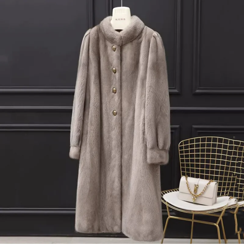 

2023 New Fashion Coat 100% Real Natural Mink Whole Fur Women Long With Stand-Collar Winter Thick Warm Female Mink Fur Jacket