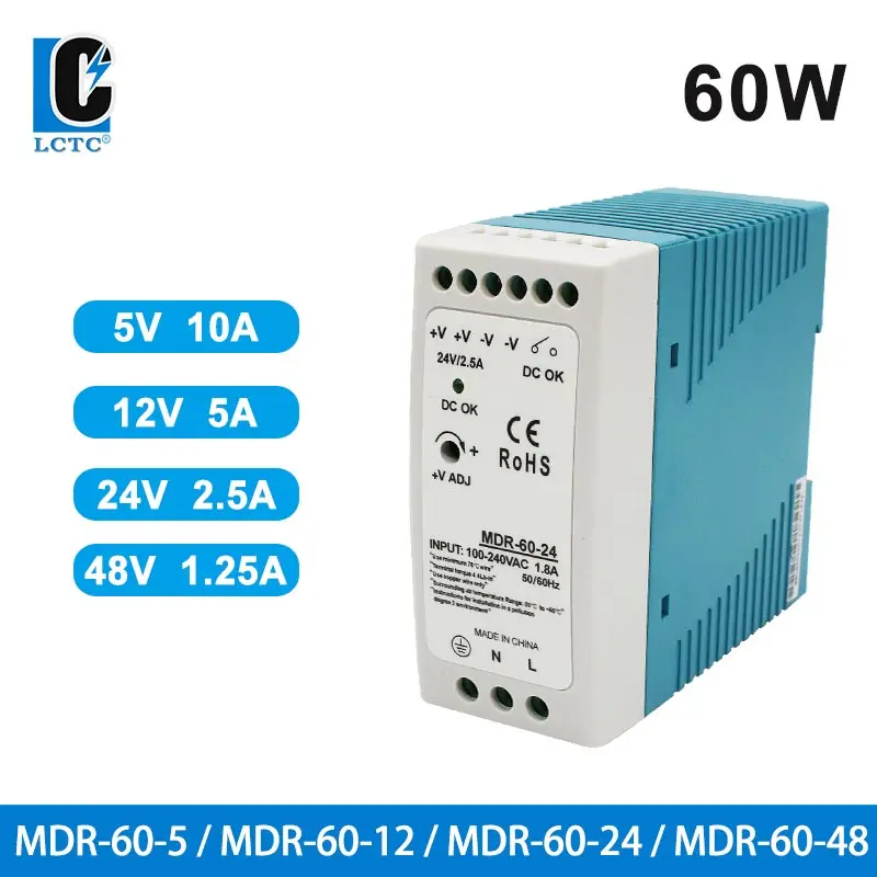 

Rail Type DC60 Transformer MDR Switching Power Supply 60W 5V 10A 12V 5A 24V 2.5A 48V 1.25A Volt Bancada Fonte