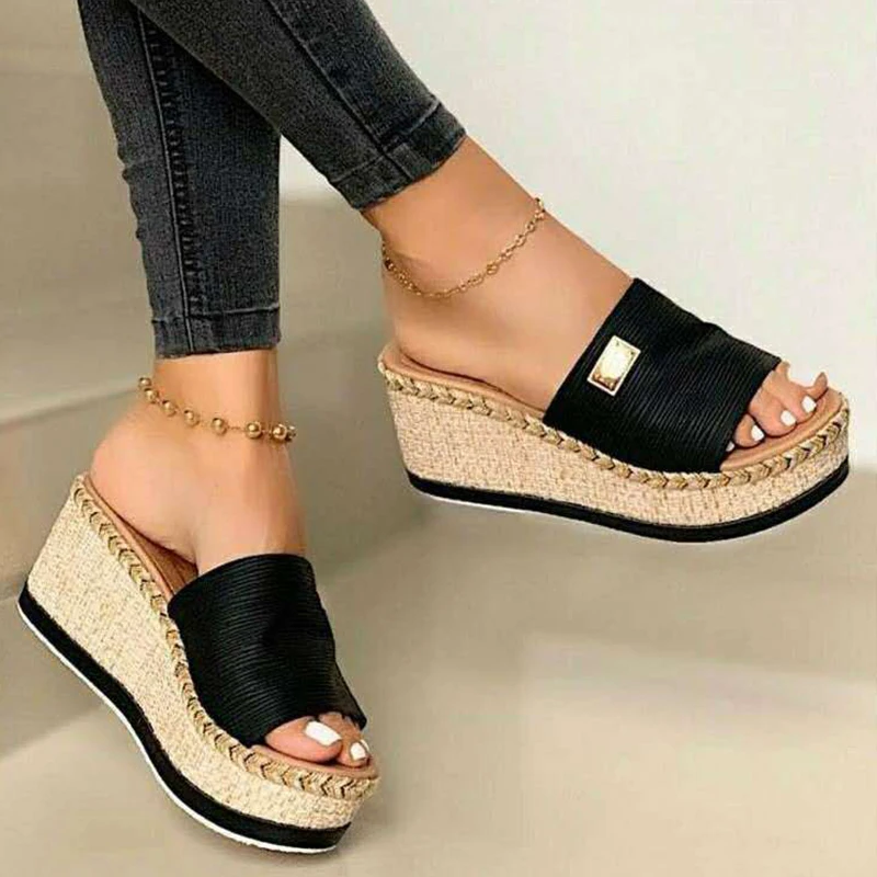 Women Wedges Platform Sandal Open Toe Thick Soft Sole Summer Beach Slippers Shoes