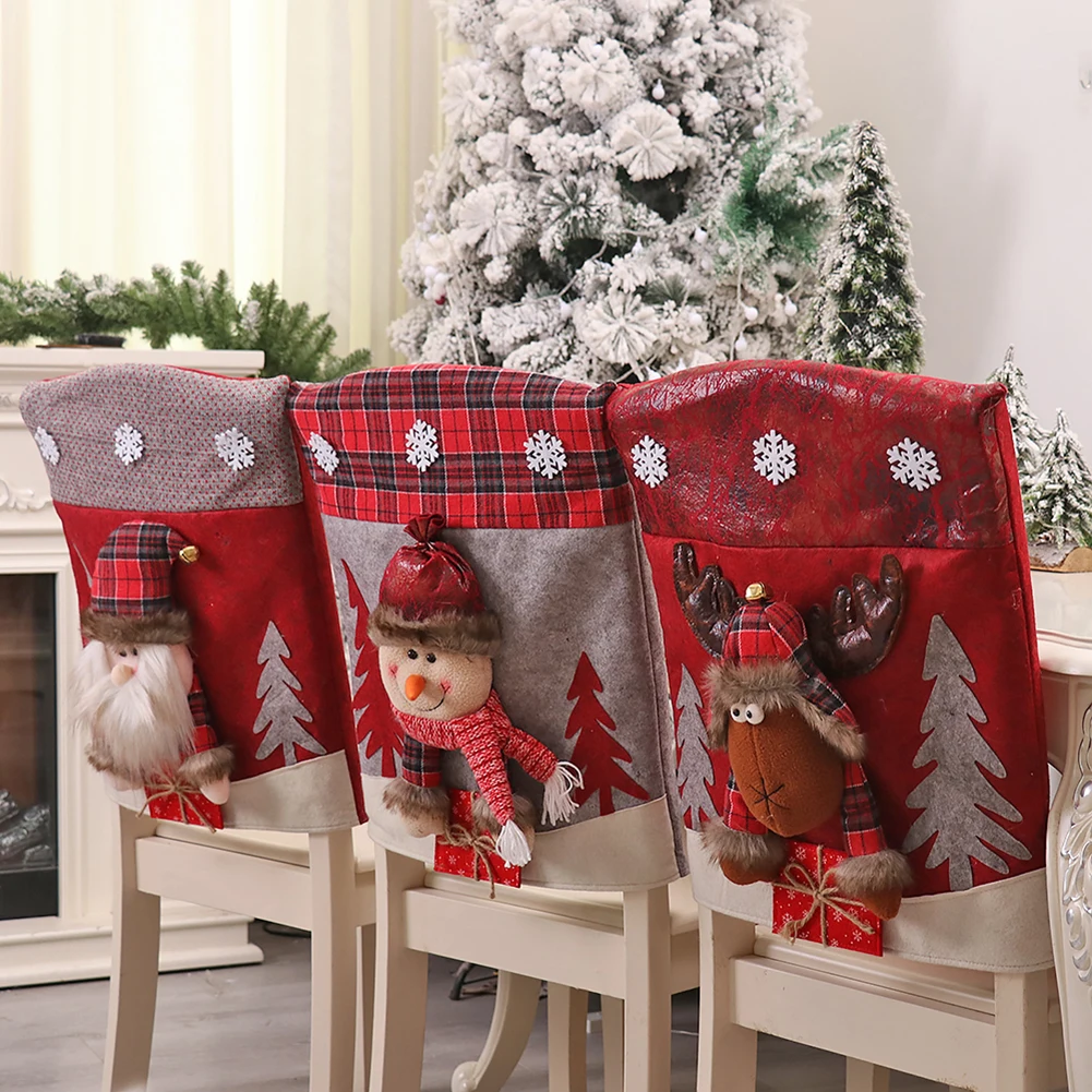 

Christmas Chair Cover Comfortable Durable 3D Dinner Table Chair Cover Anti-Slip Anti-Wrinkle Reusable for Holiday Festival Party