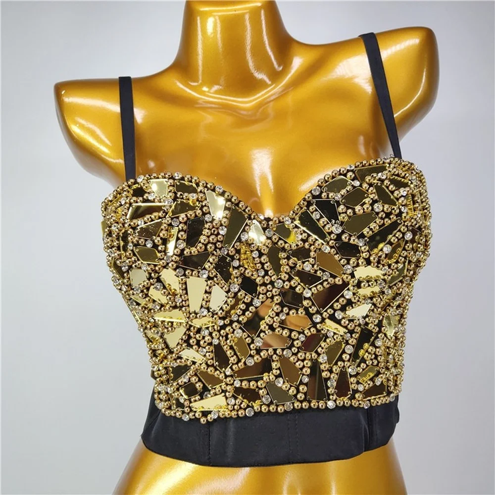 

2022 Summer Sexy Rave Outfit Corset with Rhinestones Silver Sequin Glitter Crop Top Strass Goth Festival Clothing Dropshipping