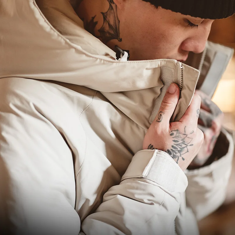 Maden Stand Collar Parkas Outdoor Winter Warm Padded Jacket Thick Hooded Coat Warm Windproof Outwear Solid Color 2022 New