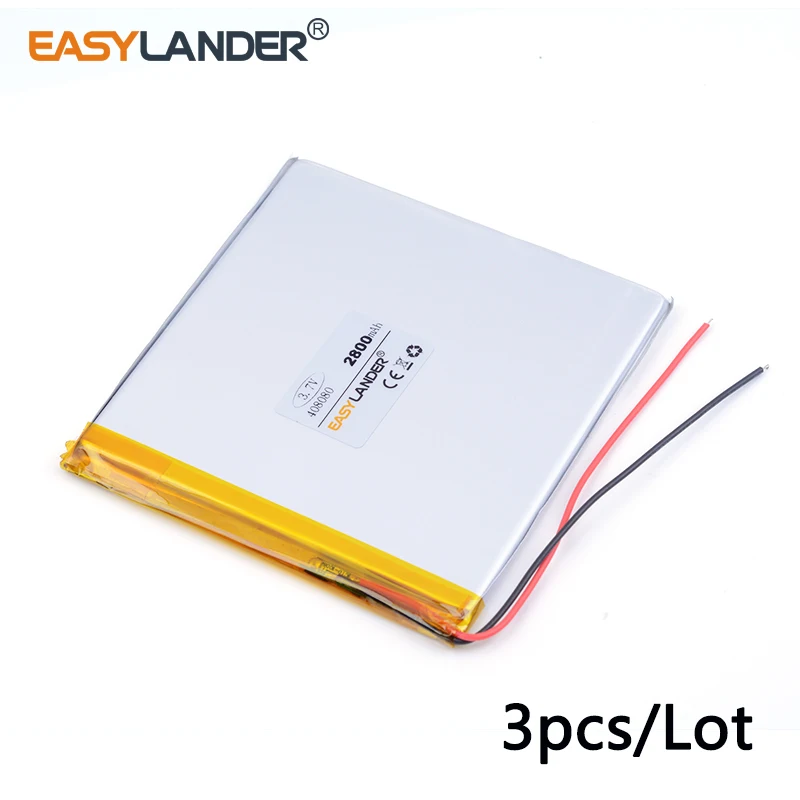 

3pcs /Lot 408080 3.7v 2800MAH lithium Li ion polymer rechargeable battery For PDA DVD power bank phone toys tablet PC 387979