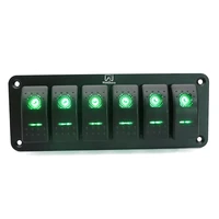 12v 24vdc 6 gang aluminum holder rocker switch panel 5pin on off dash pre wired green backlit for automotive cars marine rvs
