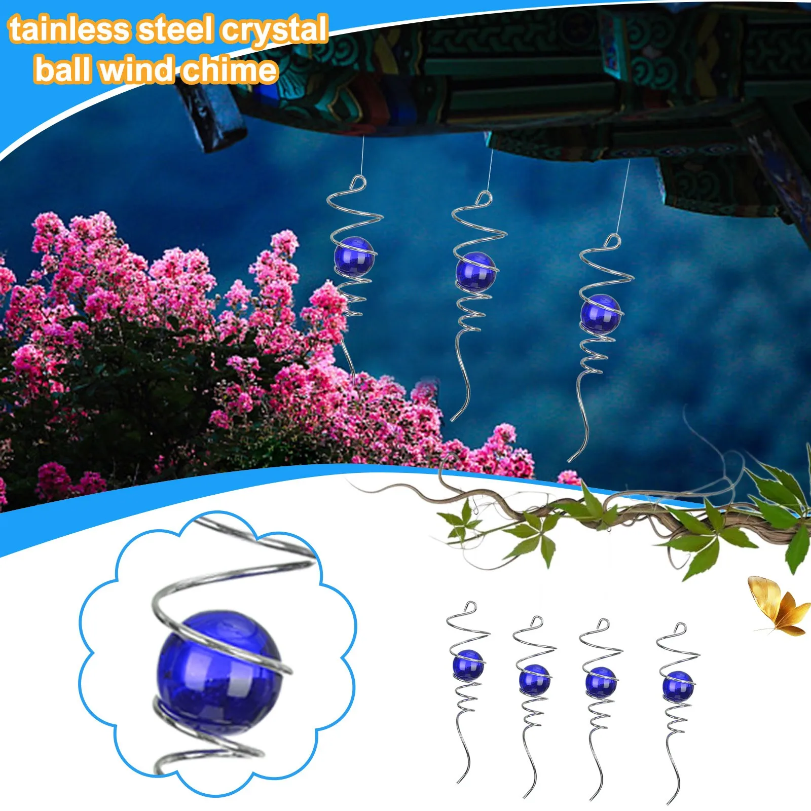 

Колокольчик ветра на пляж, колокольчик ветра, Хрустальный вращающийся шар из нержавеющей стали, подвесная сталь в памяти кота, колокольчик ...