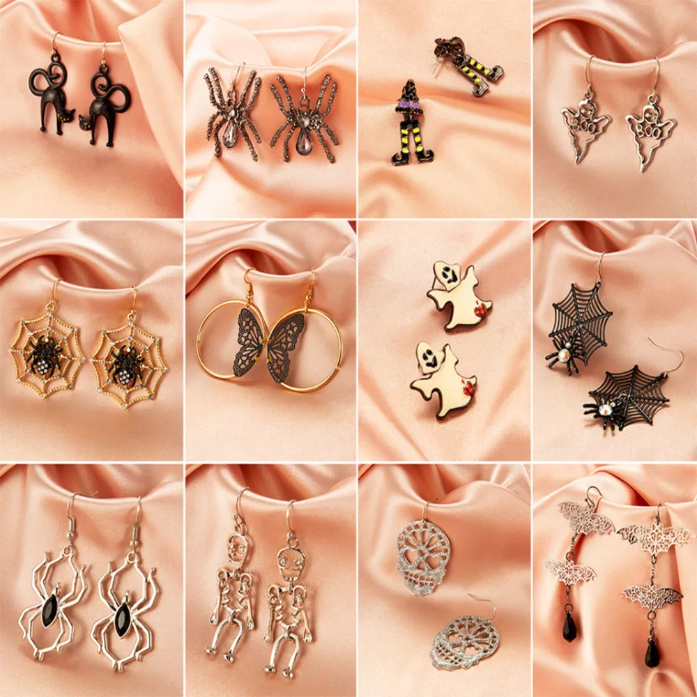 

YADELAI Halloween Earrings Gothic Ghost Spider Skull Stud Earrings Female Horror Funny Earrings Party Accessories Jewelry Gifts