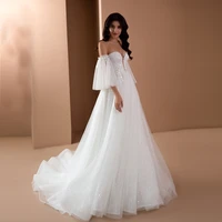 princess tulle wedding dress with sequin a line exquisite bridal gowns for bride v neck sweep train detachable sleeves vestidos