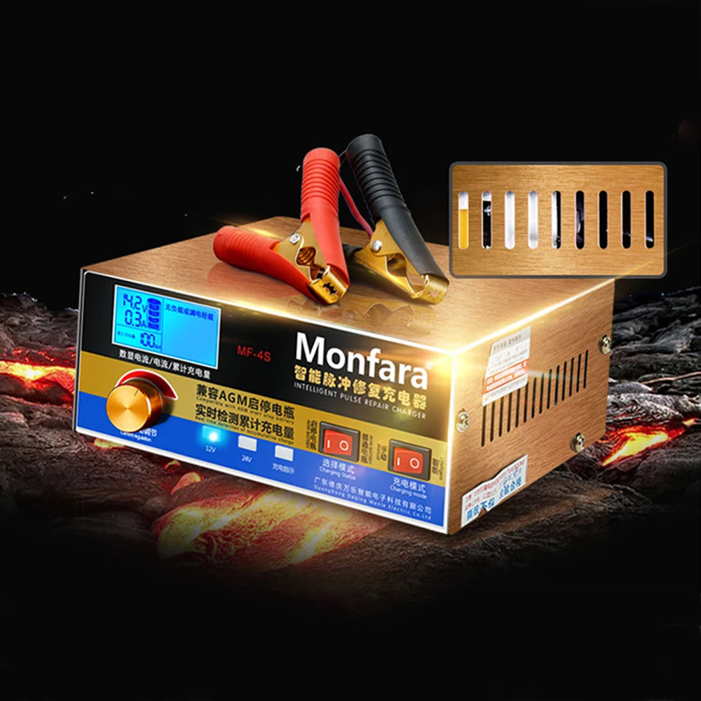 

12V 24V 400W Car Battery Charger LCD Digital Display Intelligent Pulse Repair Charger Car Motorcycle Battery Chargers EU