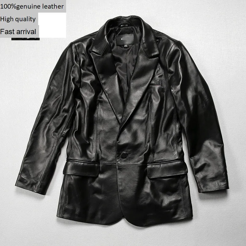 

Весенне-осенний маленький женский костюм из 100% натуральной кожи, зимнее деловое повседневное пальто из овечьей кожи с воротником и одной пуговицей